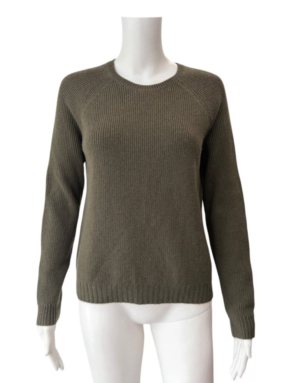 Vince Green Knit Leather Patch Cashmere Wool Pullover Sweater size XS